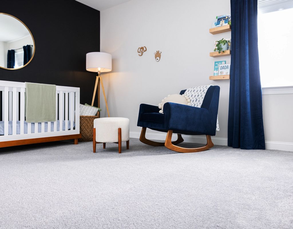Carpet flooring with blue couch | Terry's Floor Fashions